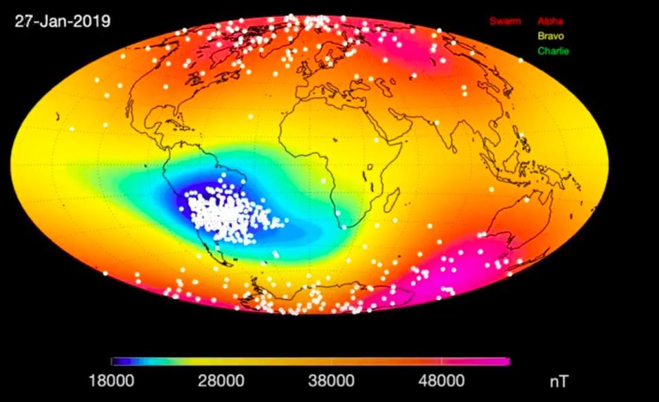 screenshot of ESA magnetic field SWARM video