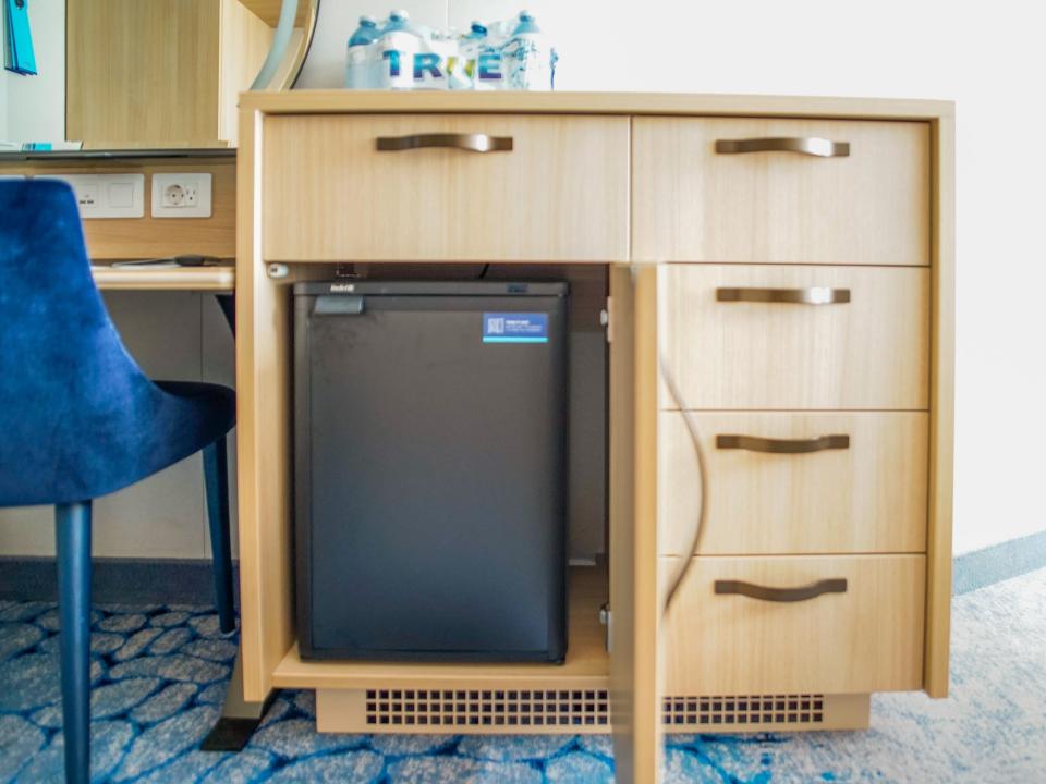 The mini fridge in a stateroom on the world's largest cruise ship