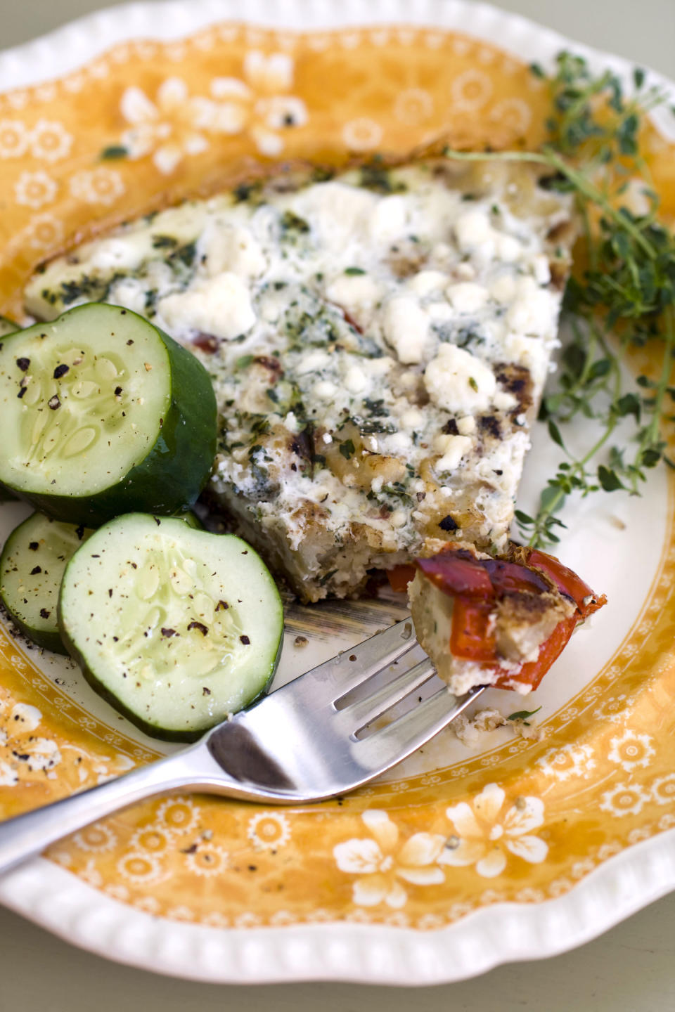 This Sept. 23, 2013 photo shows low carb cauliflower bell pepper quiche in Concord, N.H. (AP Photo/Matthew Mead)