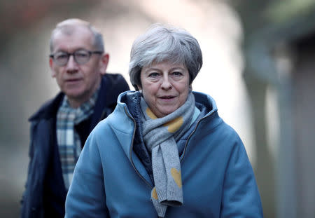 Britain's Prime Minister Theresa May and her husband Philip leave church, near High Wycombe, Britain, January 20, 2019. REUTERS/Hannah McKay