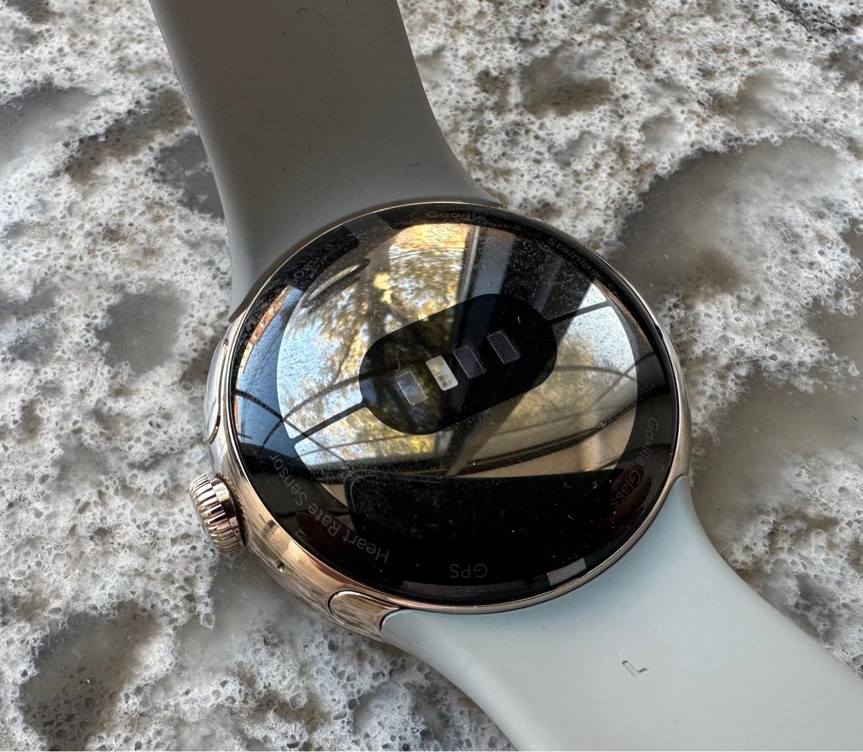 Like most modern smartwatches, the Pixel Watch has a suite of health sensors on its underside. (Image: Howley)