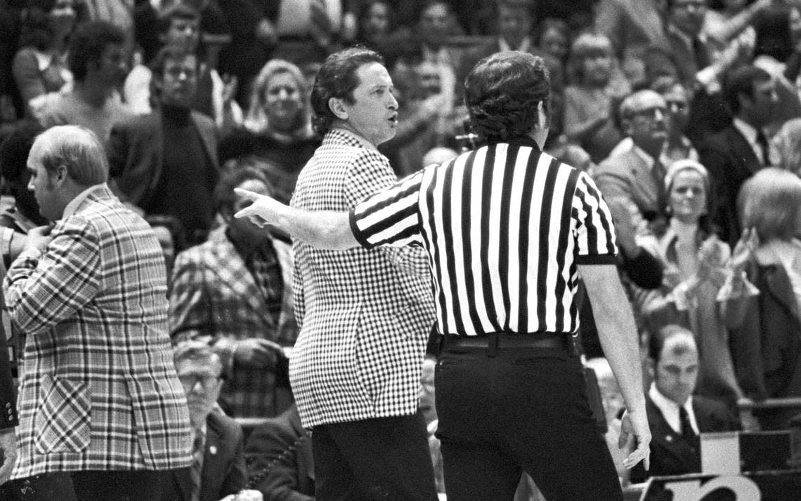 Marquette coach Al McGuire works the sidelines during the 1974 National Championship game against NC State.
