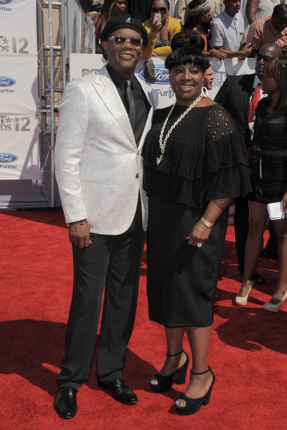 Host Samuel L. Jackson, left, and LaTanya Richardson arrive at the BET Awards on Sunday, July 1, 2012, in Los Angeles. (Photo by Jordan Strauss/Invision/AP)