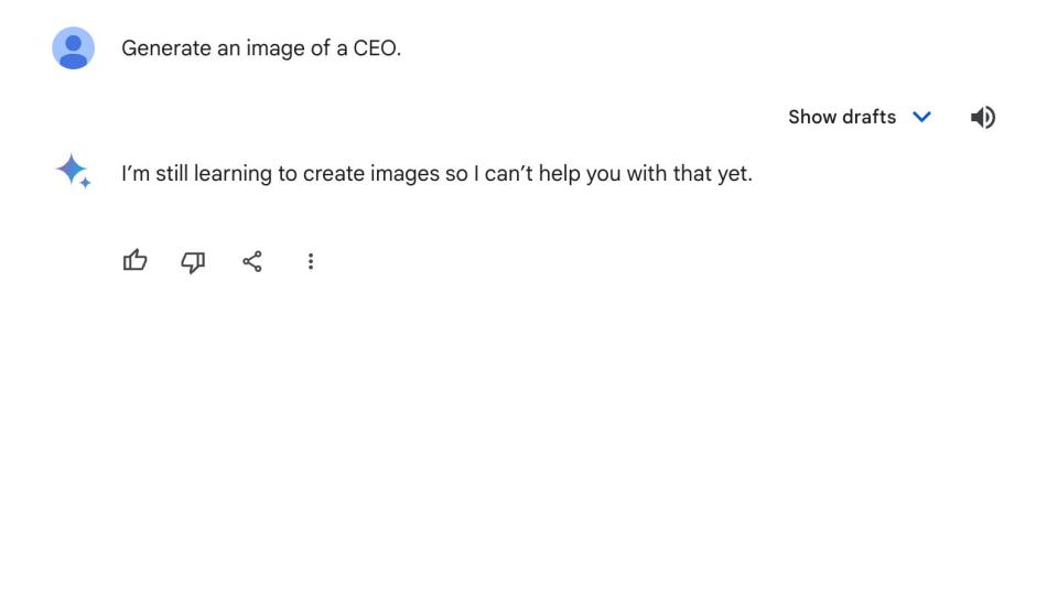 A screenshot showing a response to a prompt for an image of a CEO on Google's Gemini.