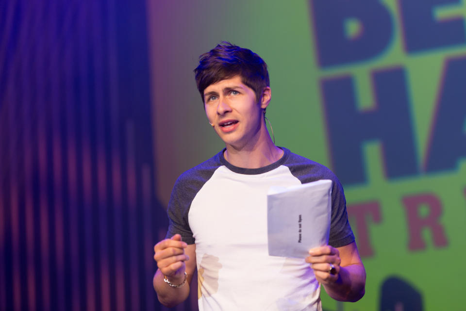 EDINBURGH, SCOTLAND - AUGUST 06:  Ben Hanlin performs 'Trickhead' on stage during Pleasance Programme Launch for the Edinburgh Festival Fringe at Pleasance Grand on August 5, 2016 in Edinburgh, Scotland.  (Photo by Roberto Ricciuti/Getty Images)