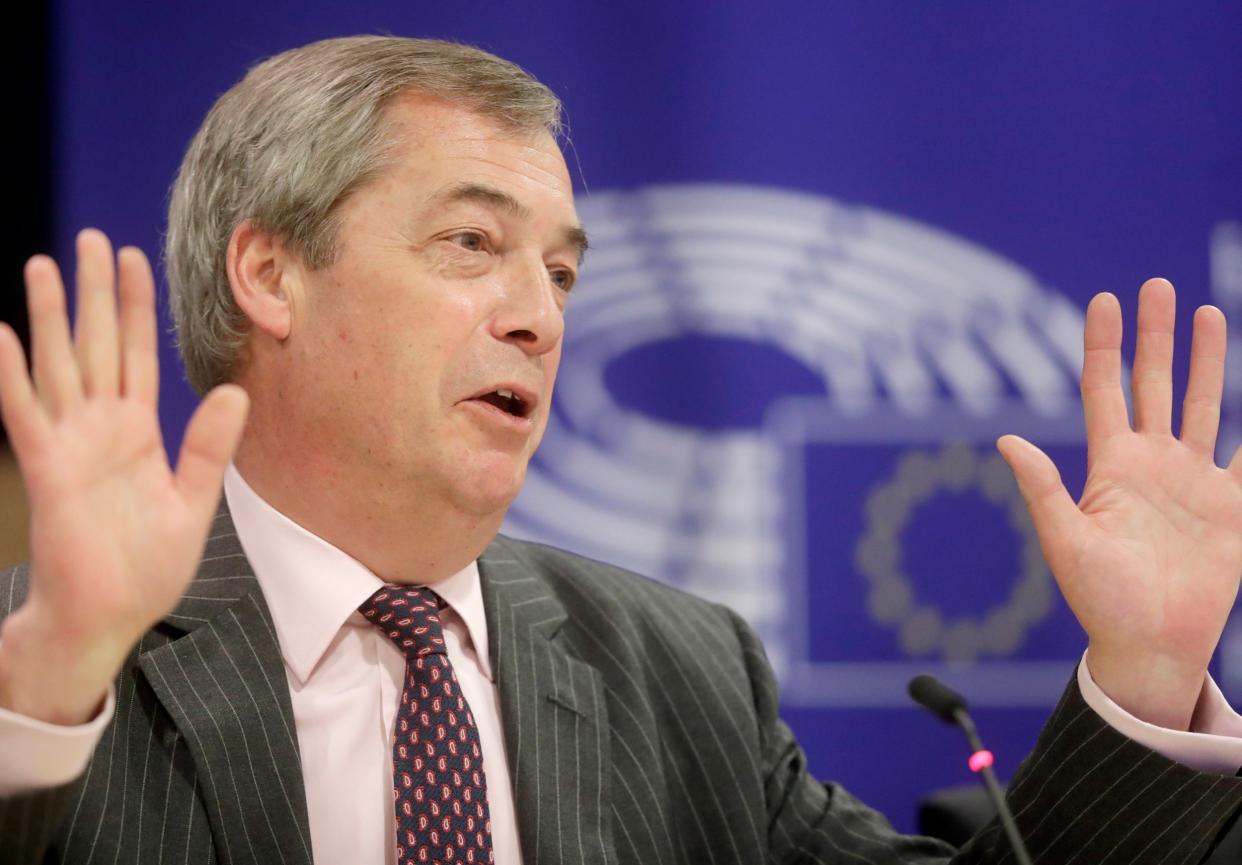 Nigel Farage at his last press conference as an MEP: EPA
