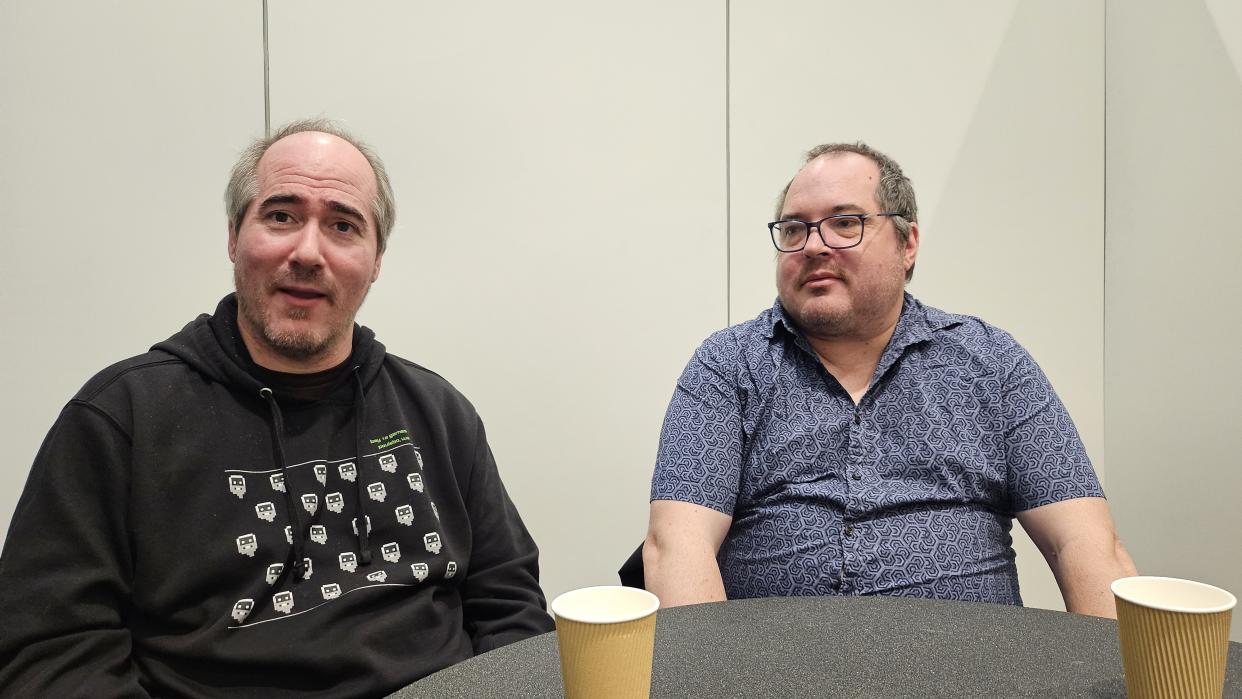  Dwarf Fortress creators Tarn and Zach Adams sit for an interview at GDC 2024. 