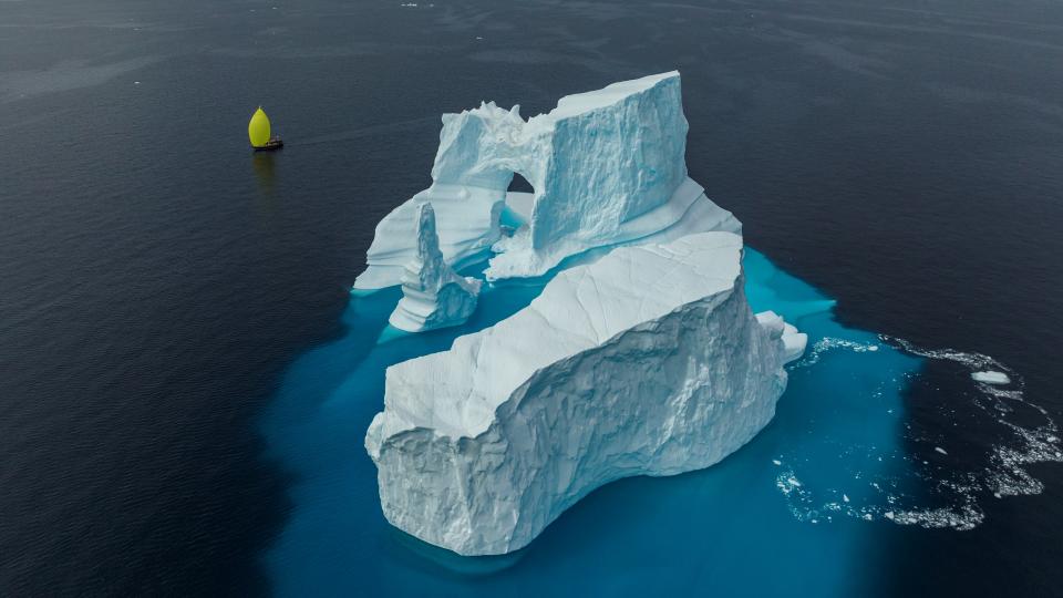 The Polar Sun sails past big floating chunks of ice in the Canadian Arctic.