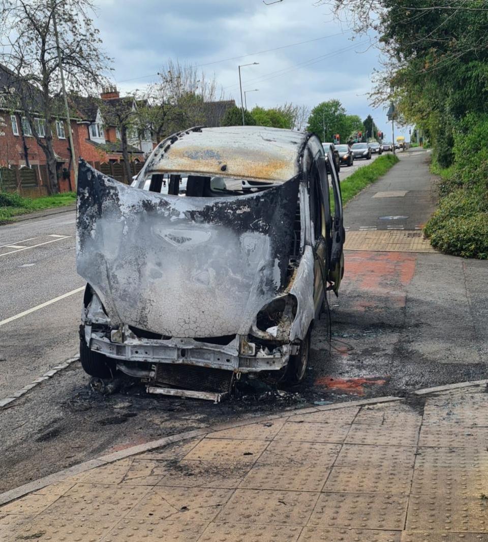 Worcester News: CLOSE: This photo of the car fire in Malvern Road in Powick reveals its intensity after a dramatic rescue by Clive Jarvis 