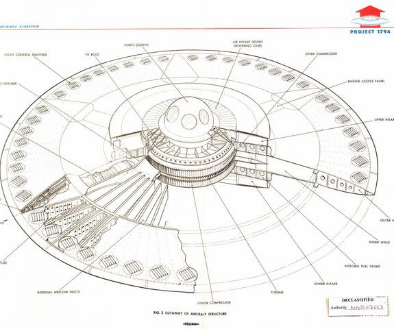 Newly declassified designs show the Air Force's attempts to build a flying saucer capable of both hovering and going supersonic.