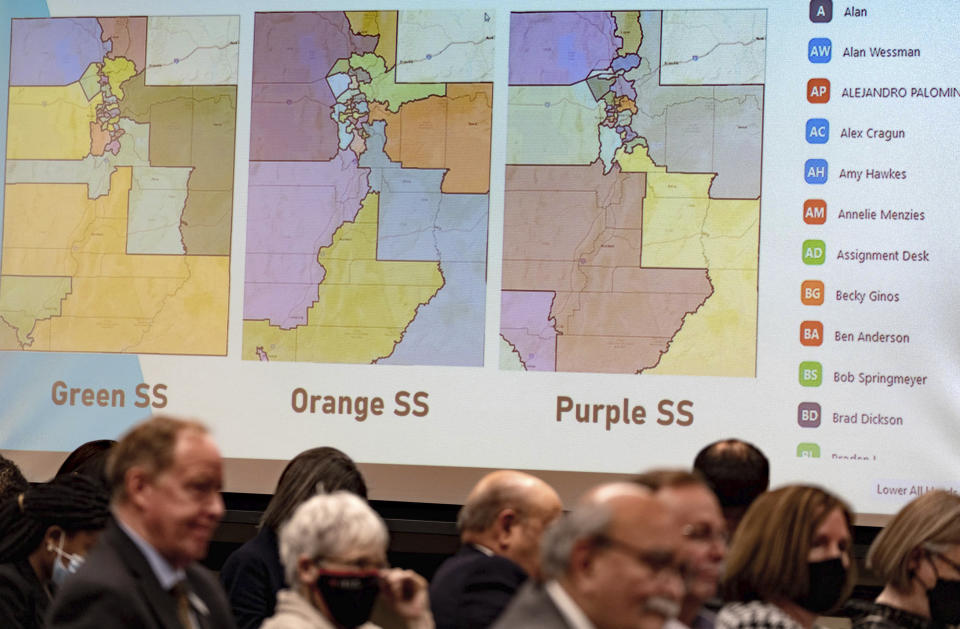 The independent redistricting commission presents their map proposals to the Legislature at the Capitol in Salt Lake City on Monday Nov. 1, 2021. (Francisco Kjolseth/The Salt Lake Tribune via AP)