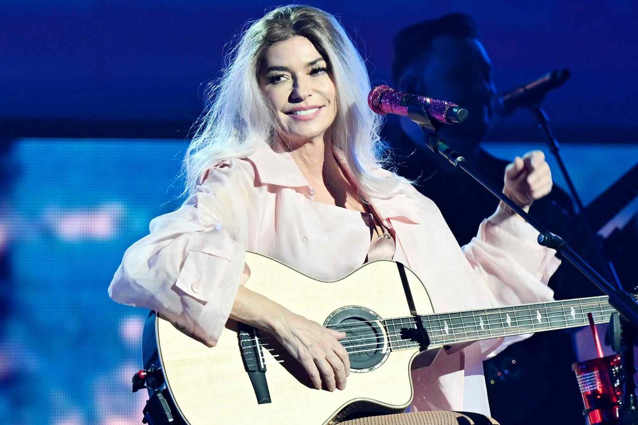 <p>Denise Truscello/Getty</p> Shania Twain performs at the grand opening of her COME ON OVER Residency at Bakkt Theater at Planet Hollywood Resort & Casino on May 10, 2024 in Las Vegas, Nevada.