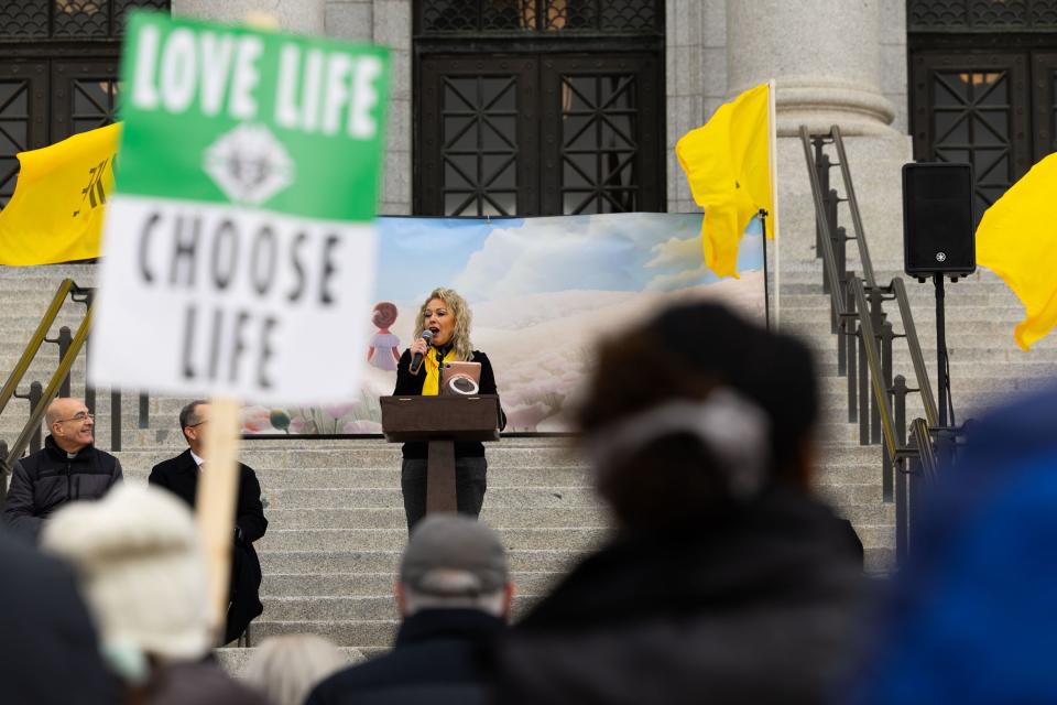 Mary Taylor, president of Pro-Life Utah, speaks at March for Life Utah