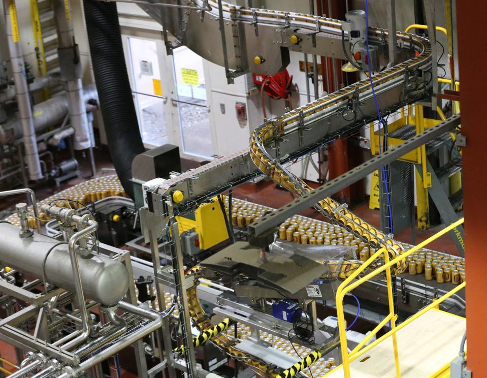 Anheuser-Busch's new $6 million canning line at Cisco Brewers in Portsmouth, seen Friday, Feb. 17, 2023, can produce 625 cases of beer per hour, according to the company.