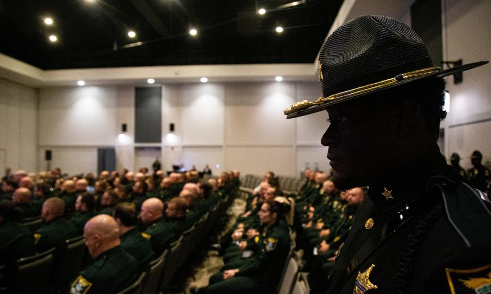 Members of the Lee County Sheriff's Office attend the Fallen Deputies Memorial Service at the Caloosa Sound Convention Center in Fort Myers on Tuesday, May 14, 2024. Eleven fallen deputies were honored during the ceremony.