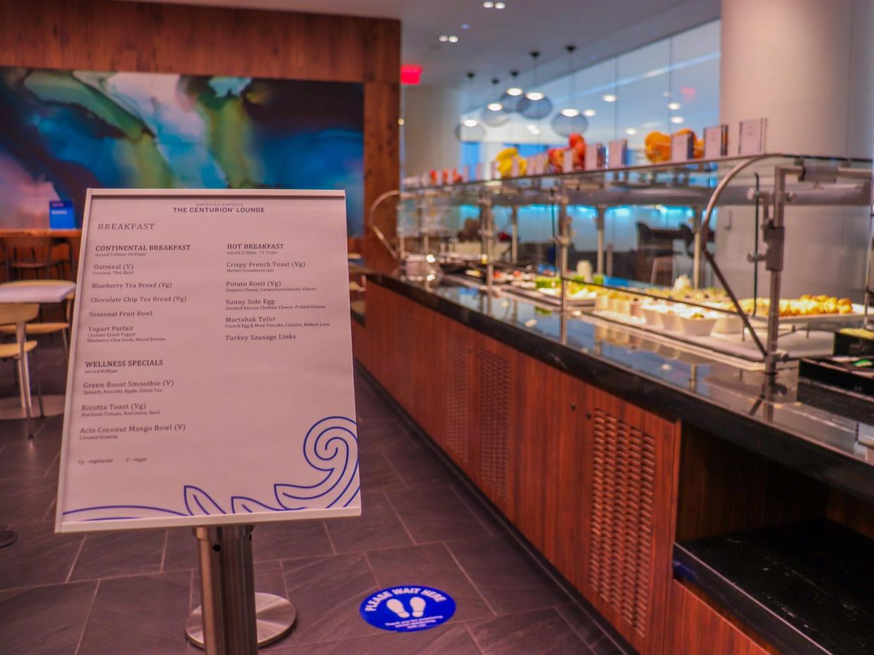 The hot food buffet at the American Express Centurion Lounge at LaGuardia Airport — Amex Centurion Lounge LaGuardia Airport