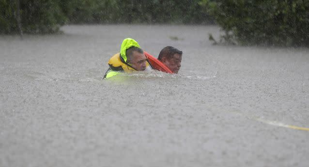 Flooding from tropical storm Harvey is wreaking havoc across Texas with record rainfall. Source: AP