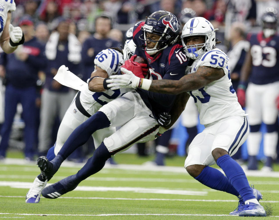 DeAndre Hopkins was held to 37 yards in the Texans’ playoff loss. (AP)