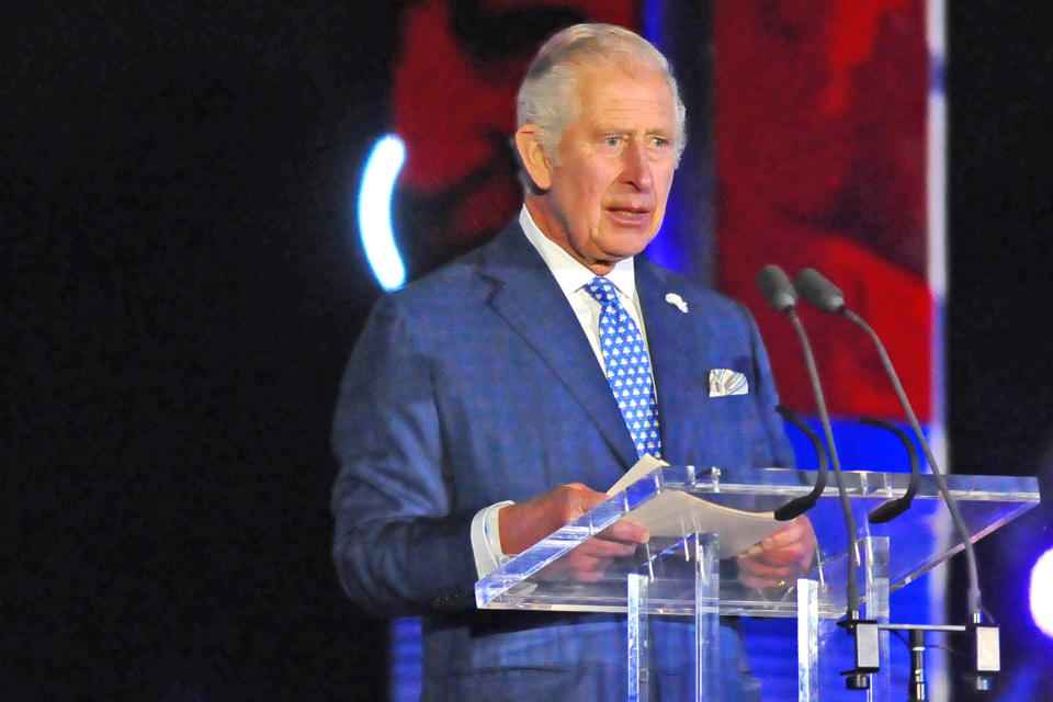 LONDON, ENGLAND - JUNE 04: Prince Charles speaks on stage during the Platinum Party At The Palace at Buckingham Palace on June 4, 2022 in London, England. The Platinum Jubilee of Elizabeth II is being celebrated from June 2 to June 5, 2022, in the UK and Commonwealth to mark the 70th anniversary of the accession of Queen Elizabeth II on 6 February 1952.  (Photo by Kerry Davies - WPA Pool/Getty Images)