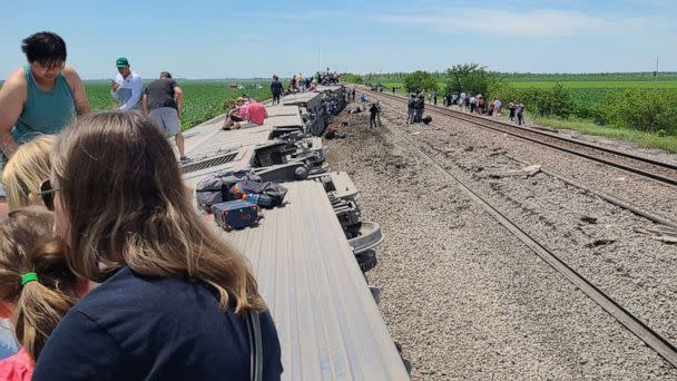 PHOTO: An Amtrak train derails with passengers near Salisbury, Missouri on June 27, 2022. (Rob Nightingale)