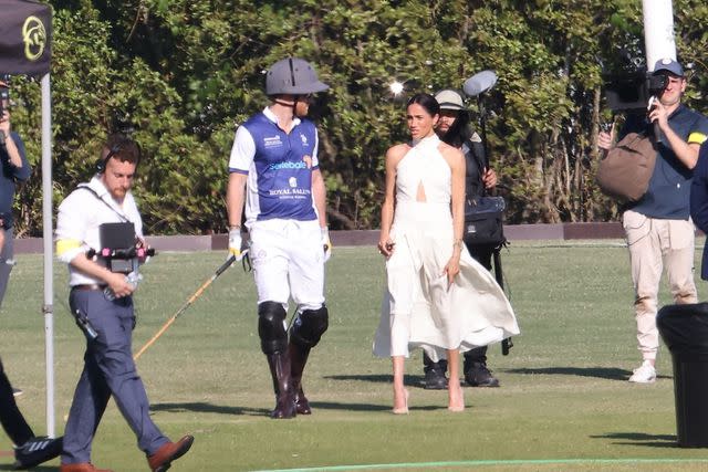 <p>BACKGRID</p> Prince Harry and Meghan Markle film their new Netflix series about the world of professional polo at the Royal Salute Polo Challenge at the Grand Champions Polo Club in Wellington, Florida, on April 12, 2024