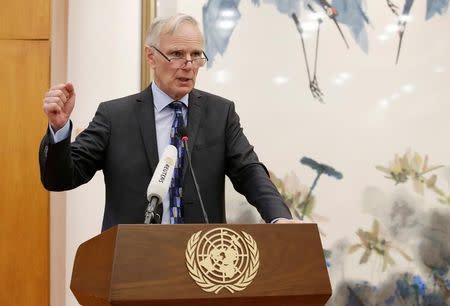 FILE PHOTO: Philip Alston, the U.N.'s special rapporteur on extreme poverty and human rights, attends a news conference in Beijing, China, August 23, 2016. REUTERS/Jason Lee