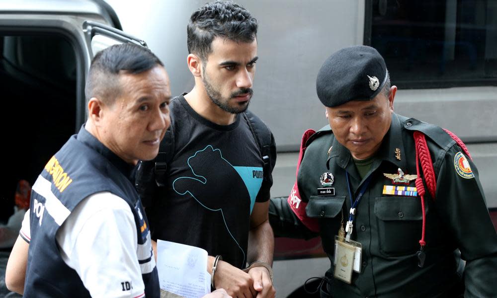 Hakeem Al Araibi arrives at a Bangkok court