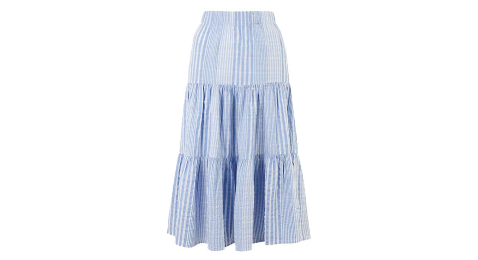 Cotton Striped Midi Fit & Flare Skirt 