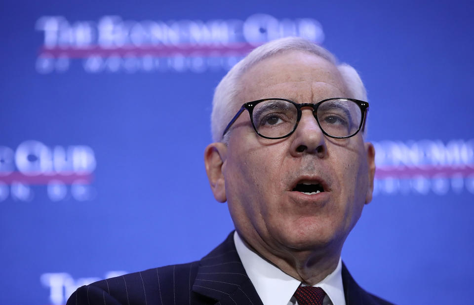 WASHINGTON, DC - SEPTEMBER 12: David Rubenstein, Co-founder of the Carlyle Group and President of the Economic Club of Washington, speaks at the club's luncheon September 12, 2016 in Washington, DC. Jamie Dimon, chairman and CEO of JPMorgan Chase & Co., joined Rubenstein in a discussion on the state of U.S., global and regional economies. (Photo by Win McNamee/Getty Images)