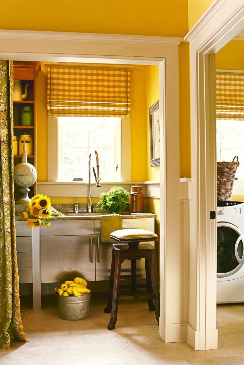 yellow laundry room decor