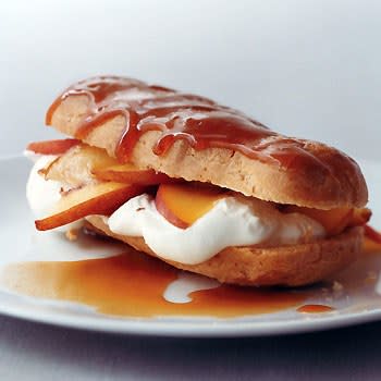 Peaches 'n' Cream Eclairs with Bourbon Caramel Sauce