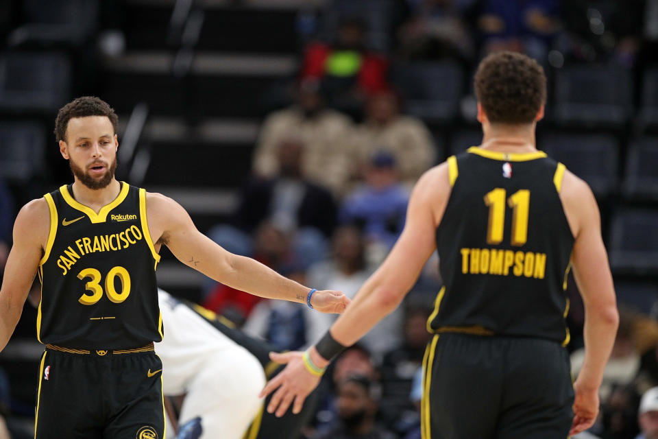 「浪花兄弟」Stephen Curry與Klay Thompson。（NBA Photo by Justin Ford/Getty Images）