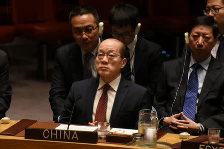 Chinese Ambassador Liu Jieyi listens to remarks during a United Nations Security Council meeting on North Korea at the United Nations in New York City, U.S. September 11, 2017. REUTERS/Stephanie Keith