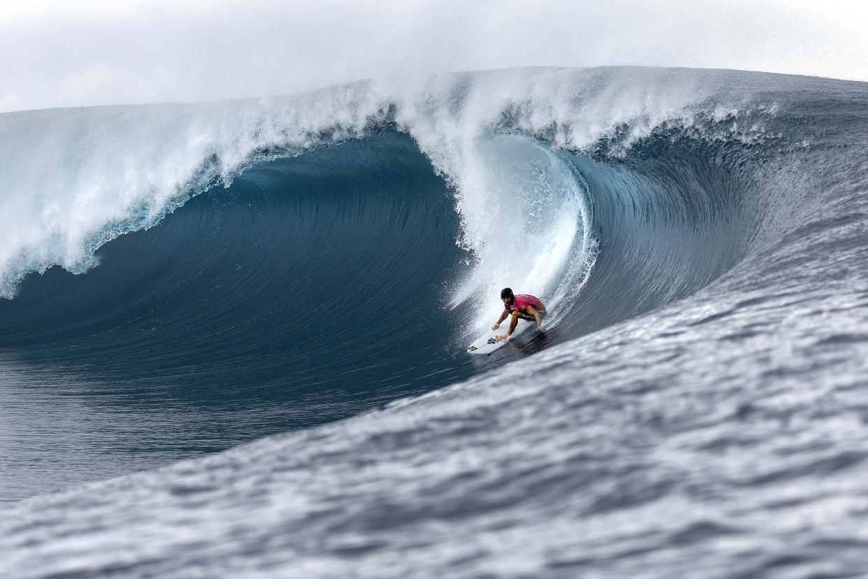 TEAHUPO'O, FRENCH POLYNESIA - JULY 29: Joao Chianca of Team Brazil rides a wave during round three of surfing on day three of the Olympic Games Paris 2024 on July 29, 2024 in Teahupo'o, French Polynesia. (Photo by Sean M. Haffey/Getty Images)