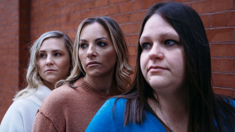 Half-sisters Alyssa Denniston, Victoria Hill and Janine Pierson pose for a portrait in Hartford, Connecticut. The three of them say they — and at least 20 others — all share a biological father, Dr. Burton Caldwell. - Laura Oliverio/CNN