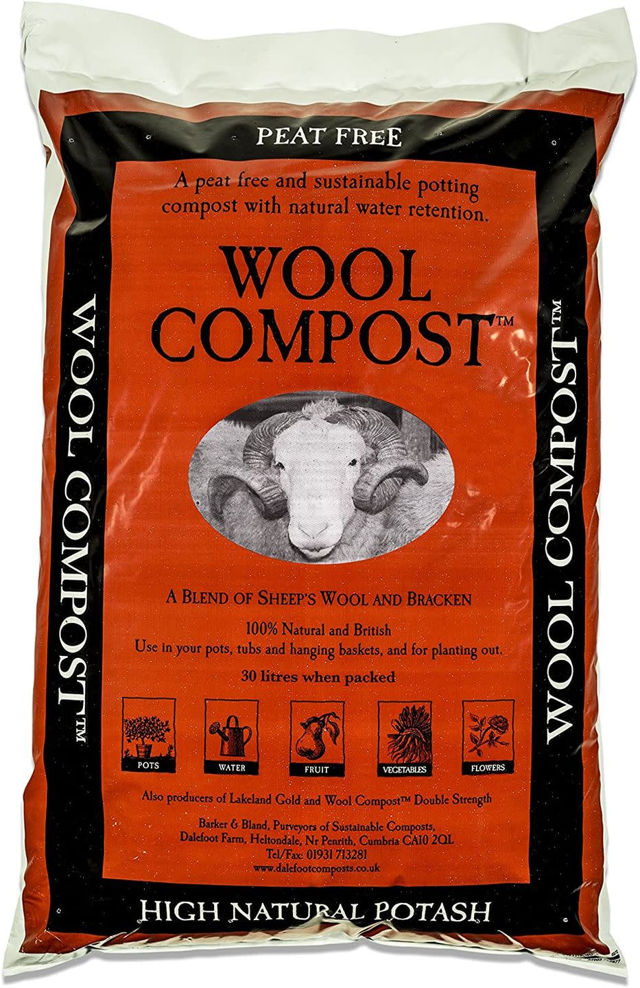 <p>This compost is a sustainable, peat-free mix made with sheep's wool from the Lake District. This means it is high in nutrients and has great water retention properties. </p><p><strong><a class="link " href="https://www.amazon.co.uk/Dalefoot-wool-compost-peat-free-sustainable/dp/B012HGYBPO" rel="nofollow noopener" target="_blank" data-ylk="slk:BUY NOW;elm:context_link;itc:0;sec:content-canvas">BUY NOW</a> £22.95</strong></p>