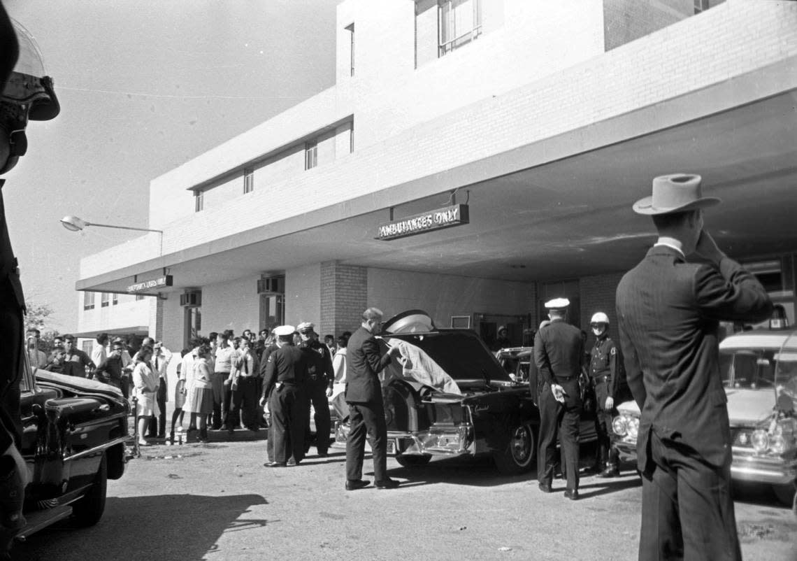 Nov. 22, 1963: President John F. Kennedy’s limousine parked at the emergency room entrance of Parkland Hospital, Dallas, following the assassination.