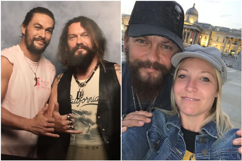 (Left) Jason Momoa and Ian Wills (right) Ian with his wife Claire