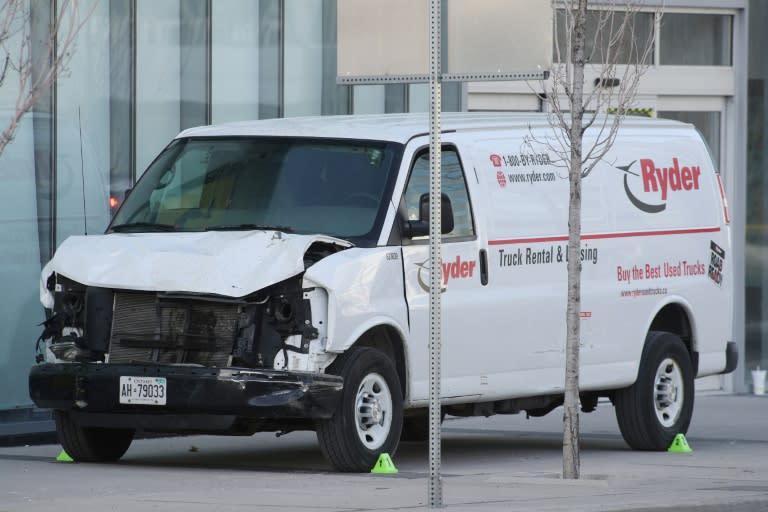 The front end damage of the van used to hit several pedestrians