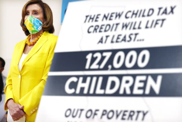 House Speaker Nancy Pelosi attends a press conference on the newly expanded child tax credit on July 15 in Los Angeles. (Photo: Mario Tama via Getty Images)