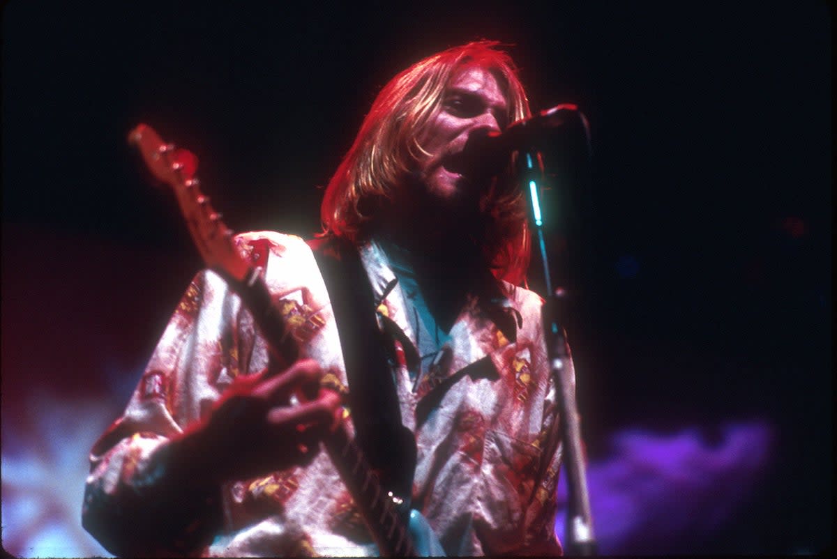 Kurt Cobain of Nirvana at the Forum, Los Angeles, 30 December 1993 (Alamy Stock Photo)
