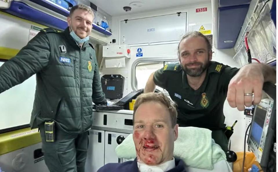 Walker, with paramedics, suffered a bike injury last February (Instagram)