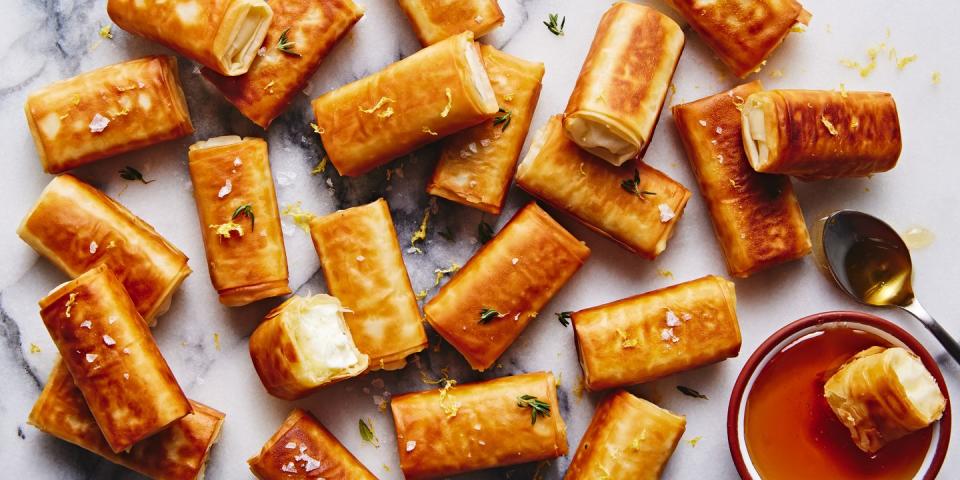 feta wrapped in phyllo and fried served with honey