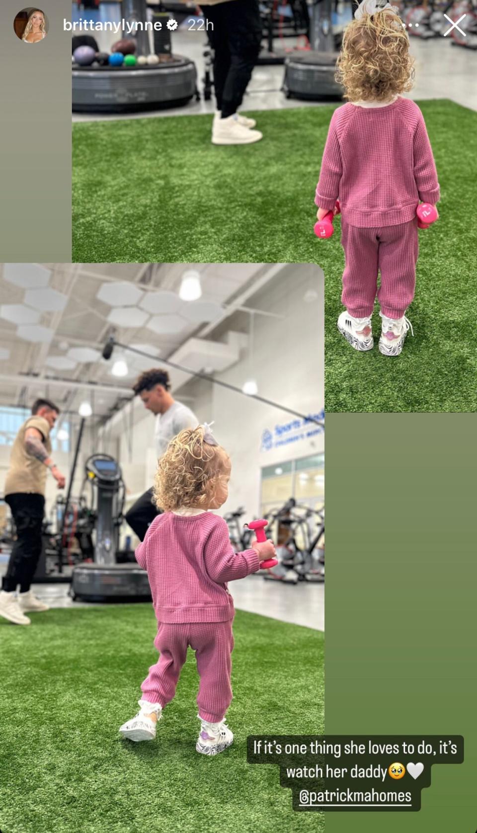 Brittany Mahomes Shows How Sterling 'Watches Her Daddy' and Follows His Workout with Tiny Weights