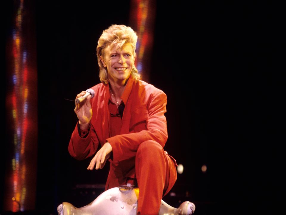 David Bowie performing at Giant Stadium at the Meadowlands in East Rutherford, New Jersey on August 3, 1987.