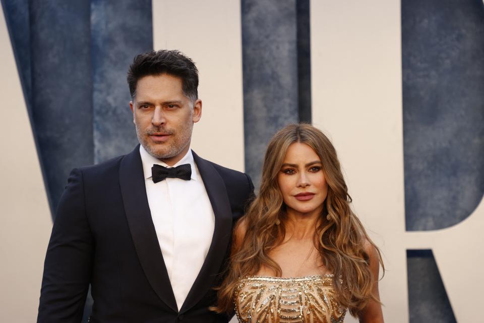 Colombian-American actress Sofía Vergara and her husband, US actor Joe Manganiello, attend the Vanity Fair 95th Oscars Party at the The Wallis Annenberg Center for the Performing Arts in Beverly Hills, California on March 12, 2023. (Photo by Michael TRAN / AFP) (Photo by MICHAEL TRAN/AFP via Getty Images)