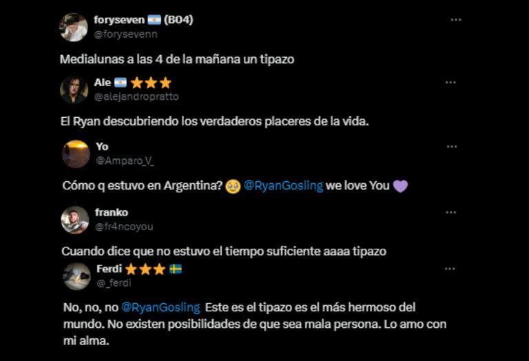 Los usuarios de las redes se emocionaron al escuchar a Gosling hablar de las medialunas y el helado argentino (Foto: Capturas de X)