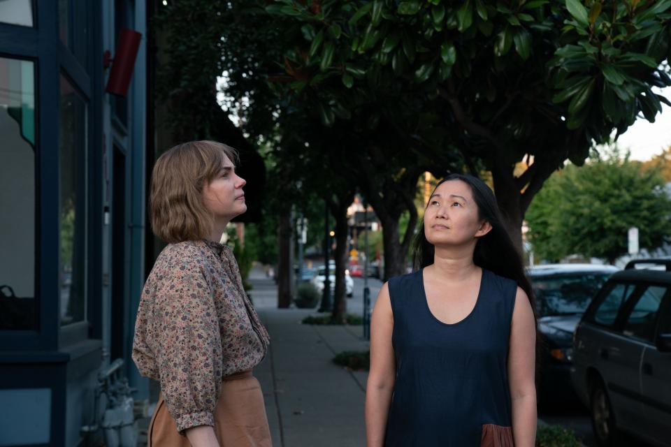 Michelle Williams, left, and Hong Chau in "Showing Up"