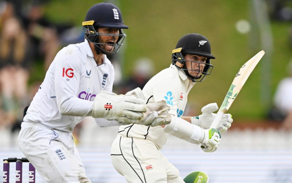 Ben Foakes looks on during play on day three of the second cricket test between England and New Zealand at the Basin Reserve in Wellington