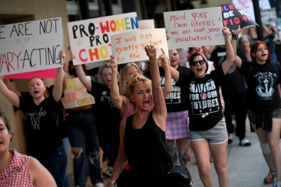 Over a hundred people joined a march and rally organized by Women’s Voices of SW Florida to support women’s rights to choose abortion on May 4, 2022. The group met at the Central Library and marched to the Historic Courthouse.